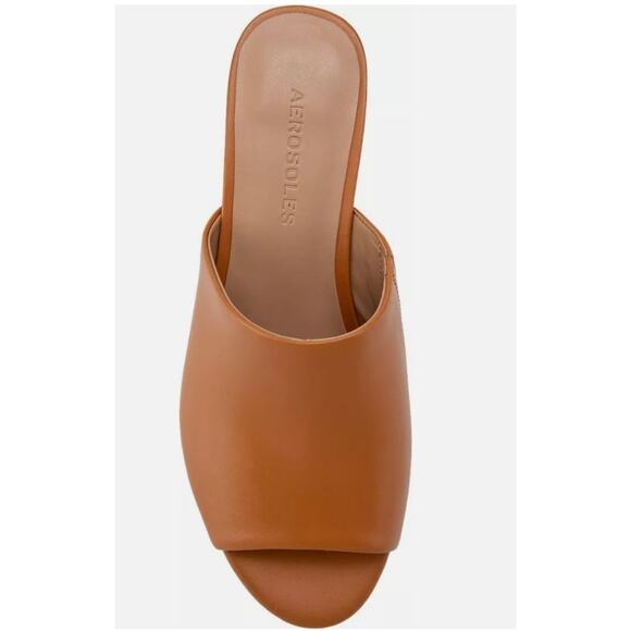 AEROSOLES Women's Cassy Slide Sandal Dark Tan Leather Size 9 Shoe - Picture 1 of 9